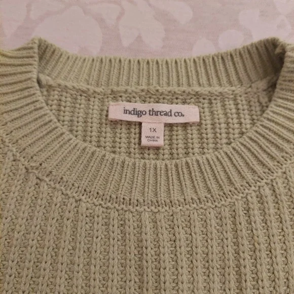 NEW!‎  Indigo Threads Wms "Bella" Sweater Lime Green/Dark Green Embroidery Sz 1X - Picture 9 of 12
